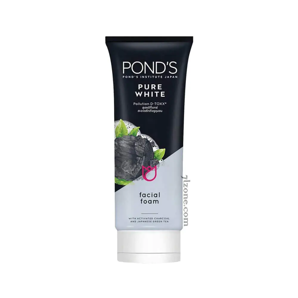 غسول-بوندس-بالفحم-النشط-والشاي-الأخضر ponds pure bright Facial Foam with activated charcoal and Japanese green tea pollution D-TOXX غسول رغوي بالفحم النشط والشاي الأخضر من بوندس